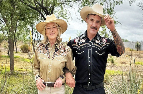 Martha Stewart wearing Rockmount vintage embroidered western shirt