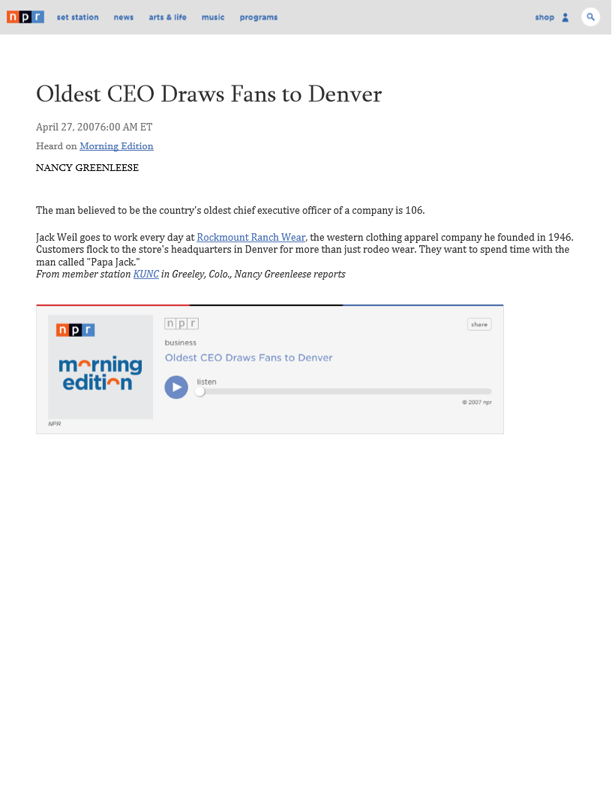 NPR - Oldest CEO Draws Fans to Denver
