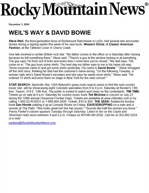 Rocky Mountain News - Weil's Way & David Bowie