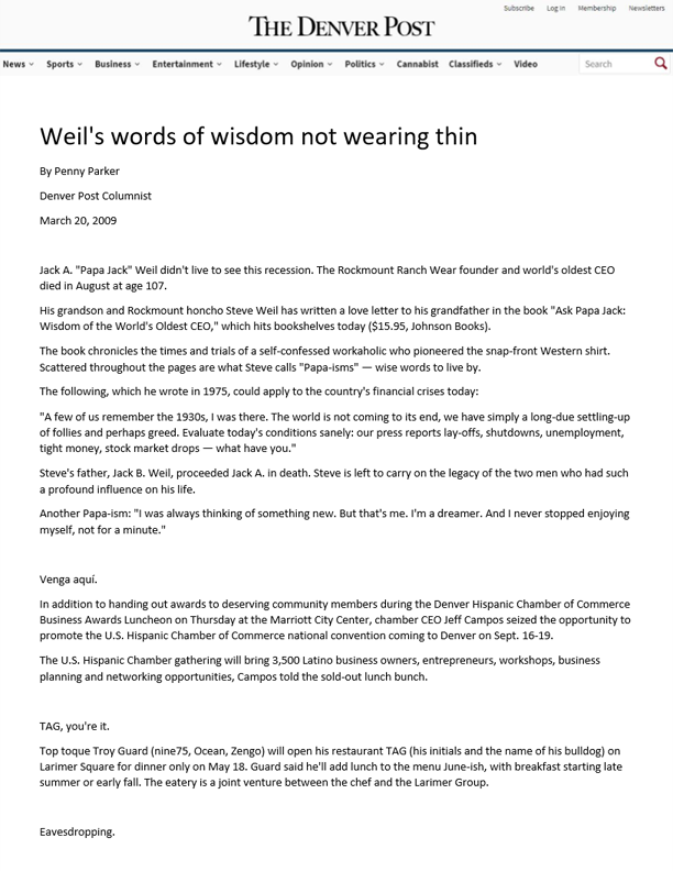 The Denver Post - Weil's Words of Wisdom Not Wearing Thin