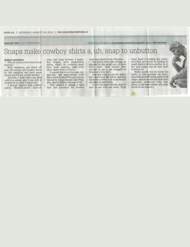 Arizona Republic - Snaps Make Cowboy Shirts a, uh, Snap to Unbutton