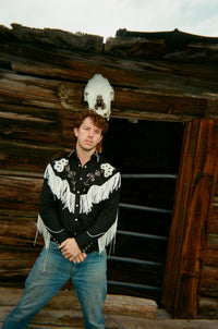 Men's Vintage Fringe Black Embroidered Western Shirt