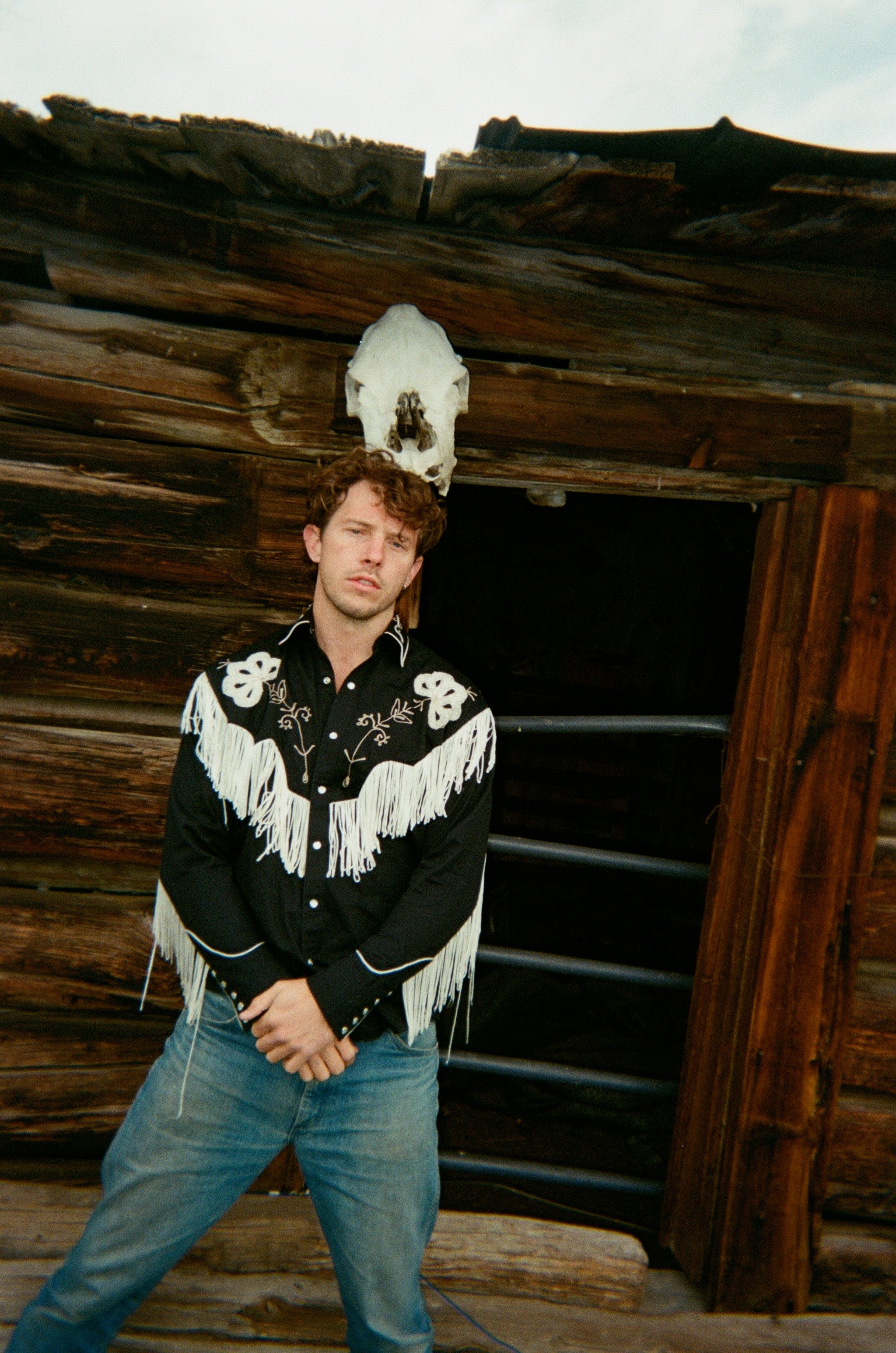 Men's Vintage Fringe Black Embroidered Western Shirt