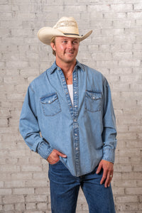Men's Stonewashed Denim Classic Western Shirt