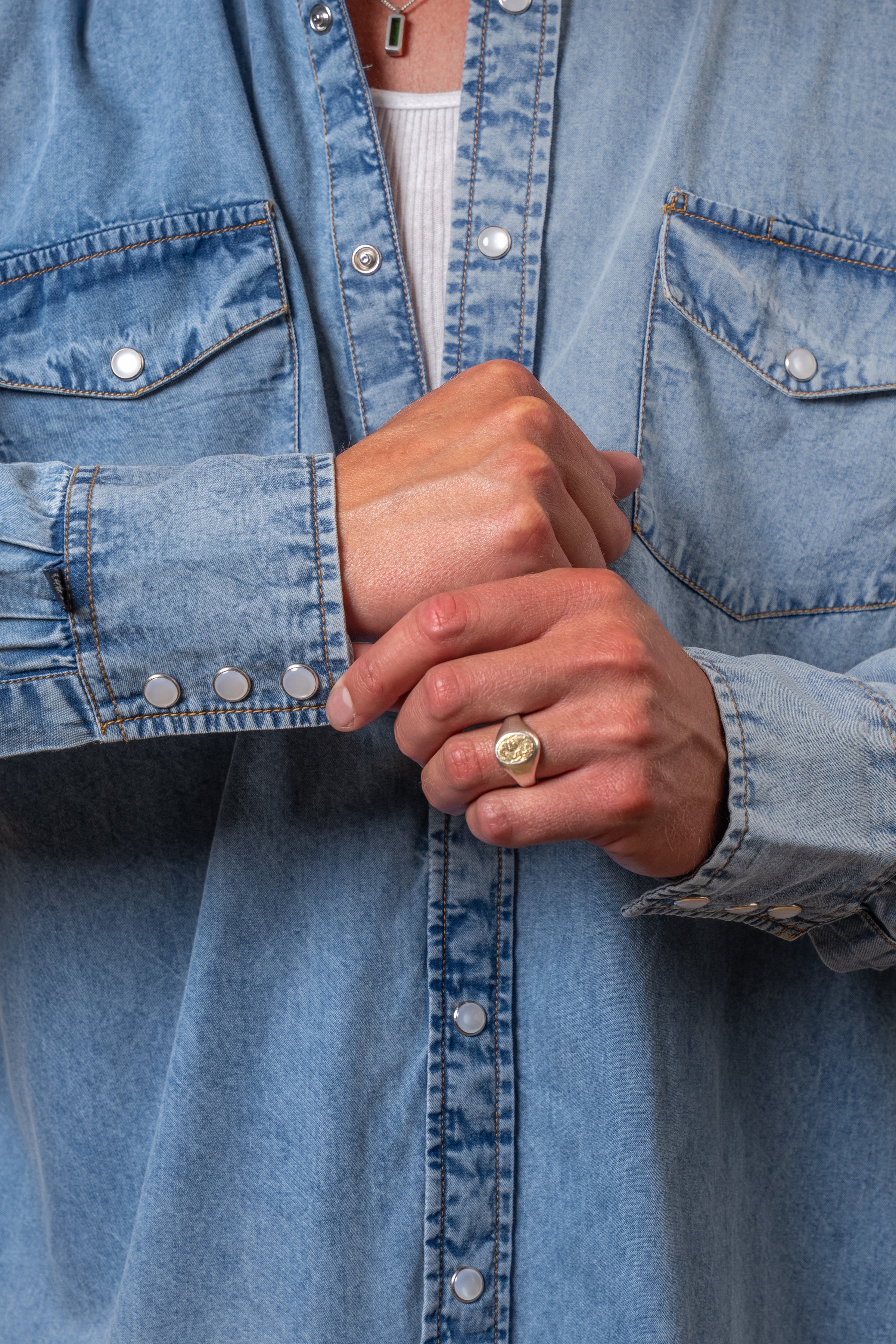 Men's Stonewashed Denim Classic Western Shirt