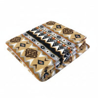 Native Pattern Fleece Western Blanket in Tan & Black