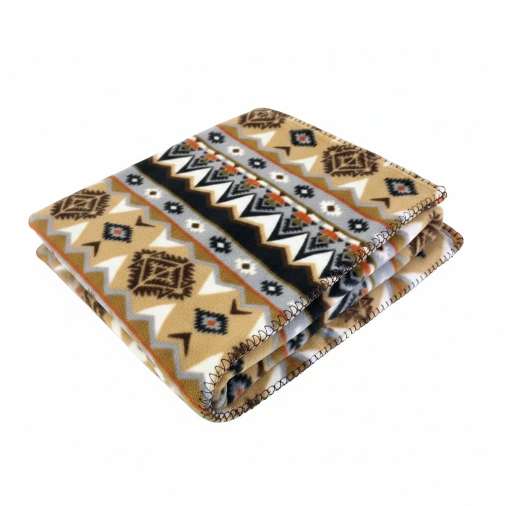 Native Pattern Fleece Western Blanket in Tan & Black