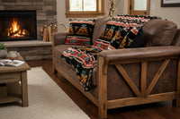 Native Pattern Fleece Western Blanket in Rust & Black