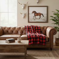 Buffalo Check Pattern Fleece Western Blanket in Red & Black - Rockmount