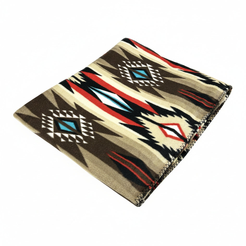 Native Pattern Fleece Western Blanket in Brown - Rockmount