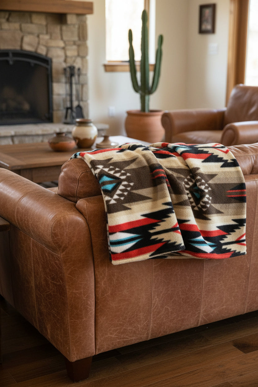 Native Pattern Fleece Western Blanket in Brown - Rockmount
