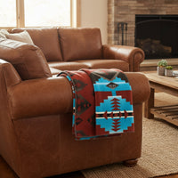 Native Pattern Fleece Western Blanket in Rust & Turquoise - Rockmount