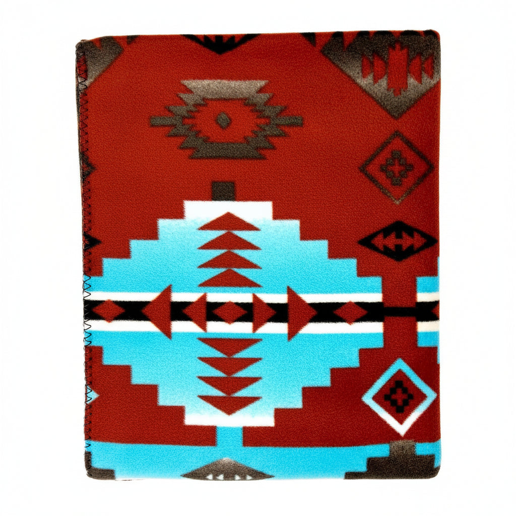 Native Pattern Fleece Western Blanket in Rust & Turquoise - Rockmount