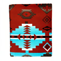 Native Pattern Fleece Western Blanket in Rust & Turquoise - Rockmount