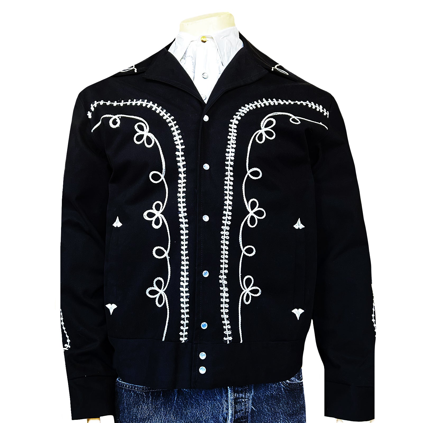 Men's Vintage Western Bolero Jacket with White Rope Embroidery - Rockmount