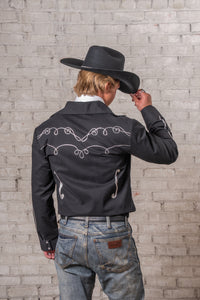 Men's Vintage Western Bolero Jacket with Musical Notes Embroidery