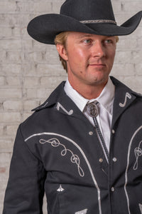 Men's Vintage Western Bolero Jacket with Musical Notes Embroidery