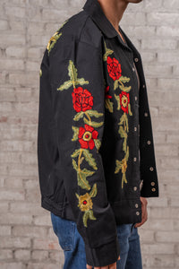 Men's Vintage Western Bolero Jacket with Red Floral Embroidery