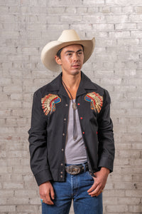 Men's Gabardine Warbonnet Embroidered Western Bolero Jacket