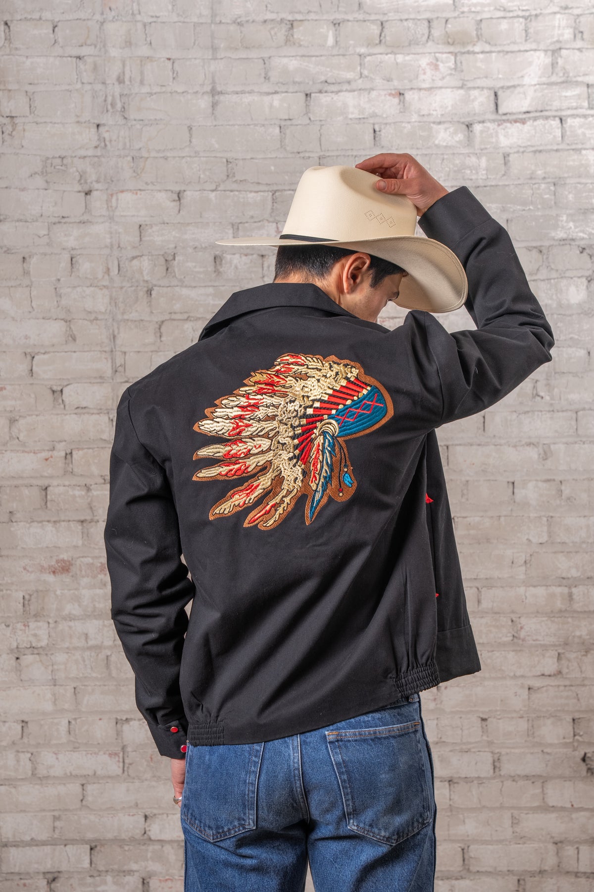 Men's Gabardine Warbonnet Embroidered Western Bolero Jacket