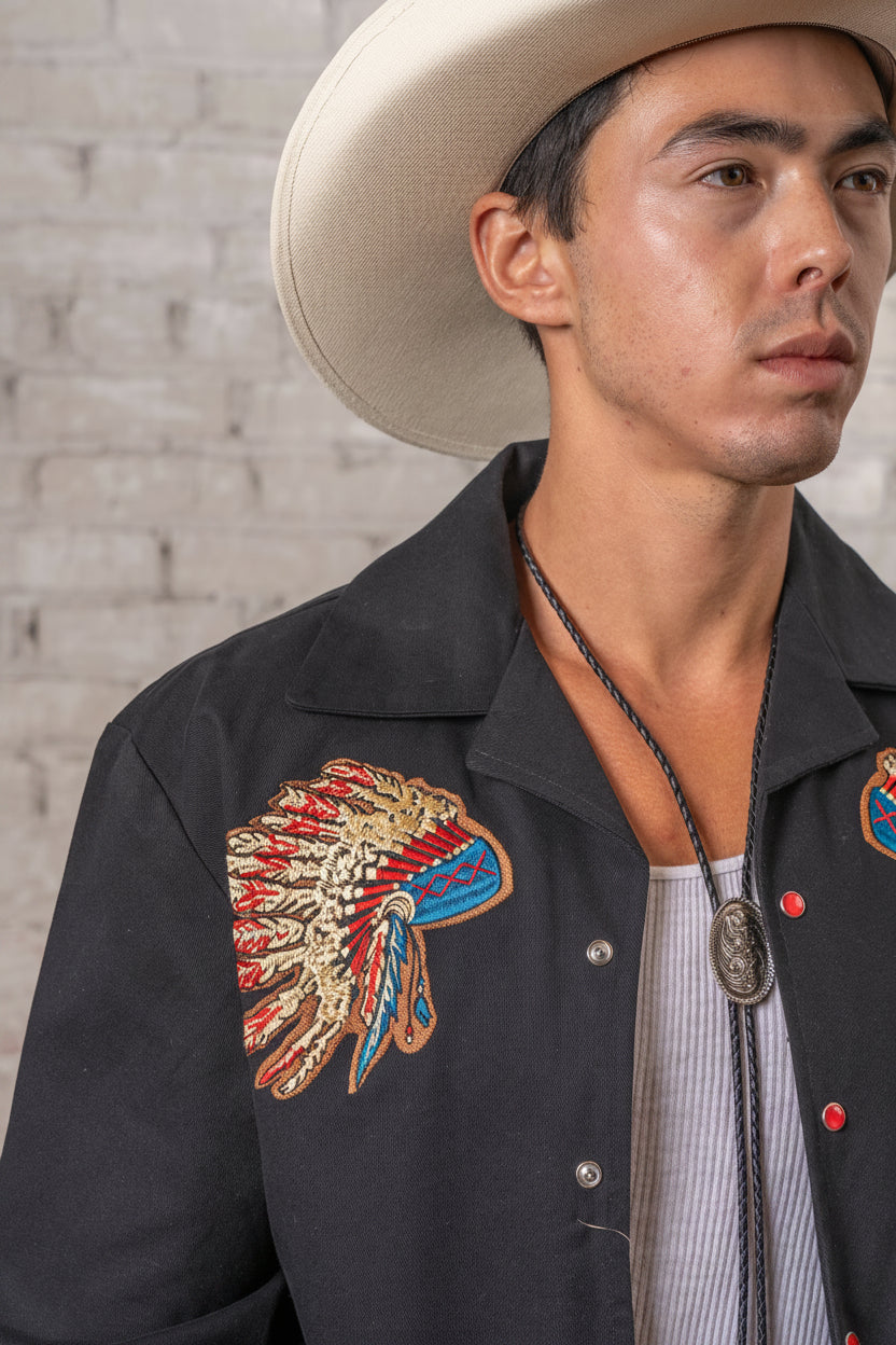 Men's Gabardine Warbonnet Embroidered Western Bolero Jacket