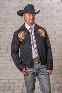 Men's Gabardine Warbonnet Embroidered Western Bolero Jacket