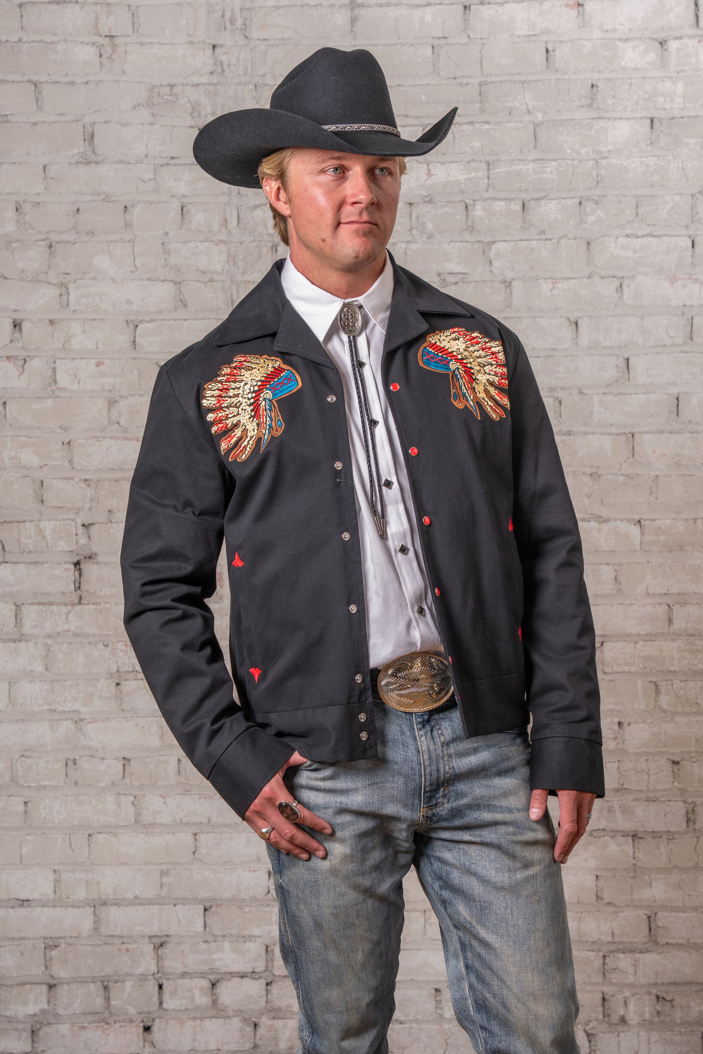 Men's Gabardine Warbonnet Embroidered Western Bolero Jacket