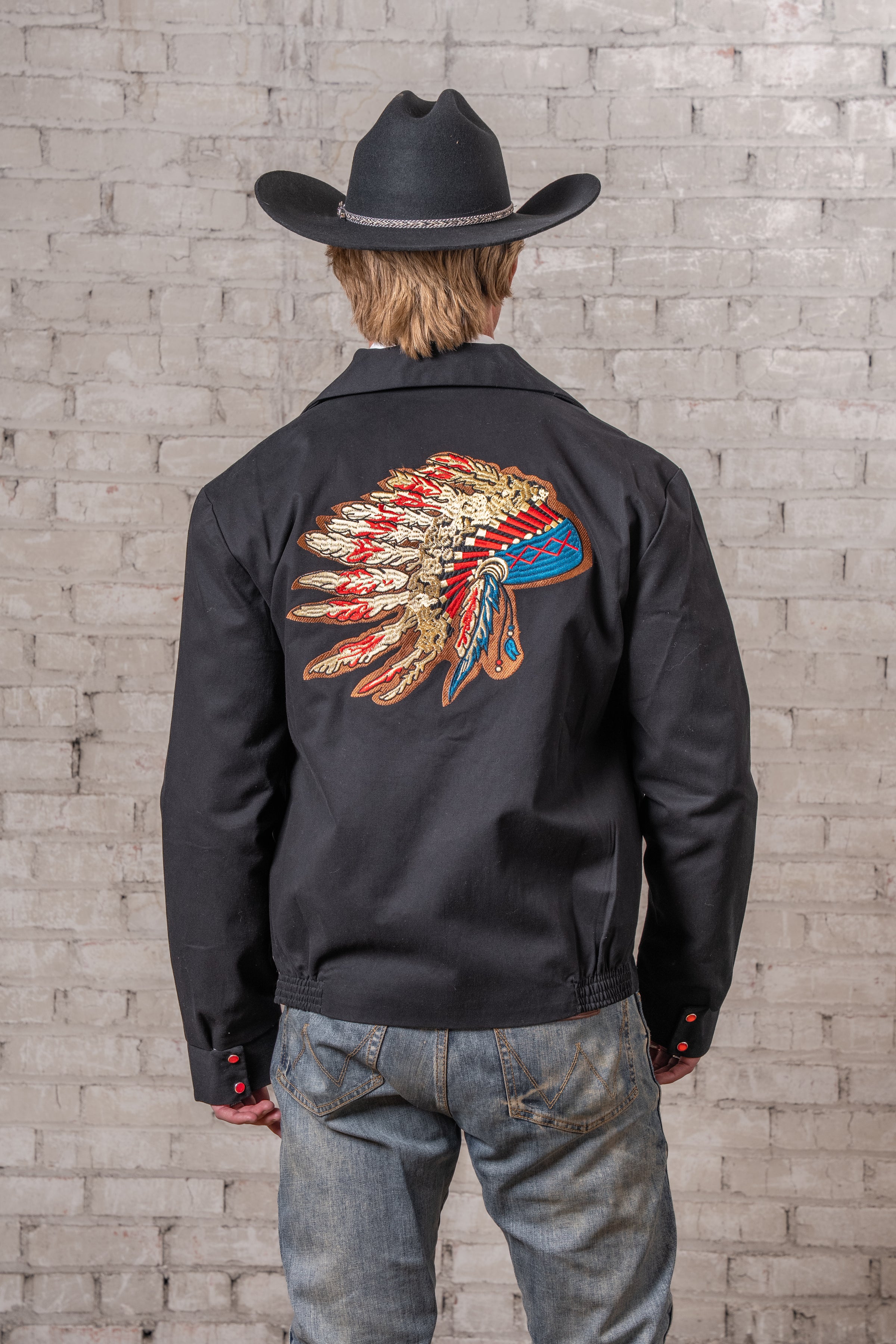 Men's Gabardine Warbonnet Embroidered Western Bolero Jacket
