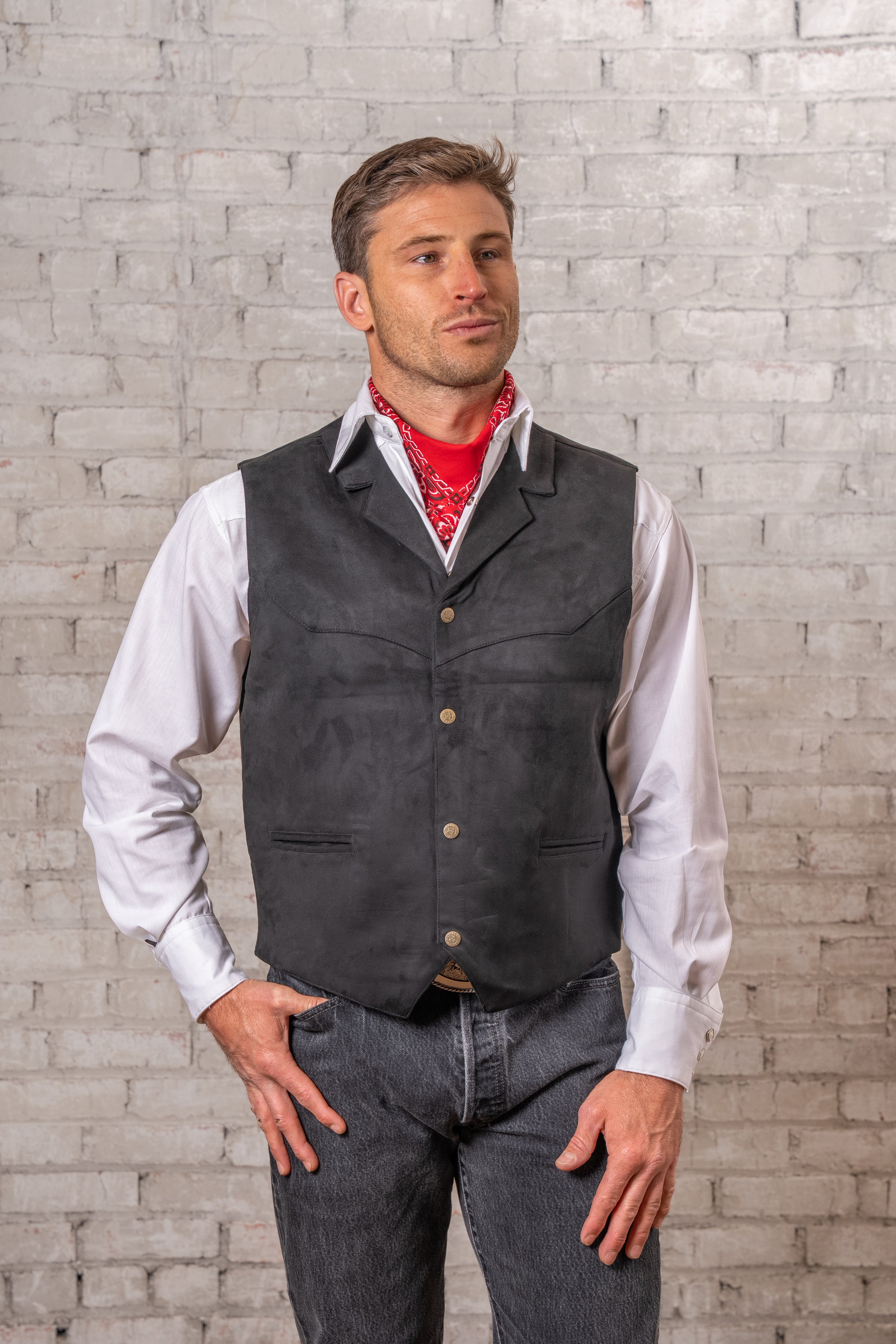 Men's Black Suede Cloth Vest
