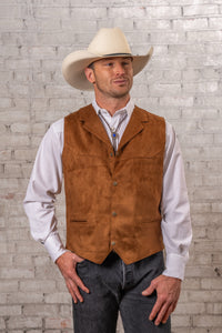 Men's Tan Suede Cloth Leather Western Vest