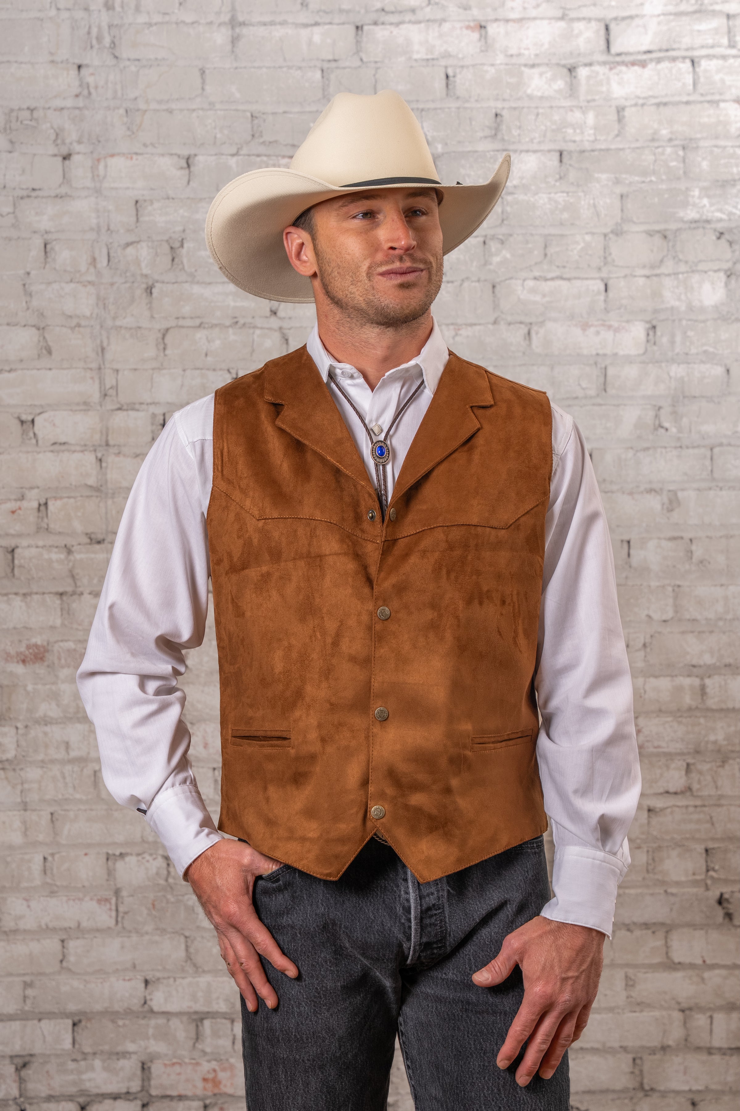 Men's Tan Suede Cloth Leather Western Vest