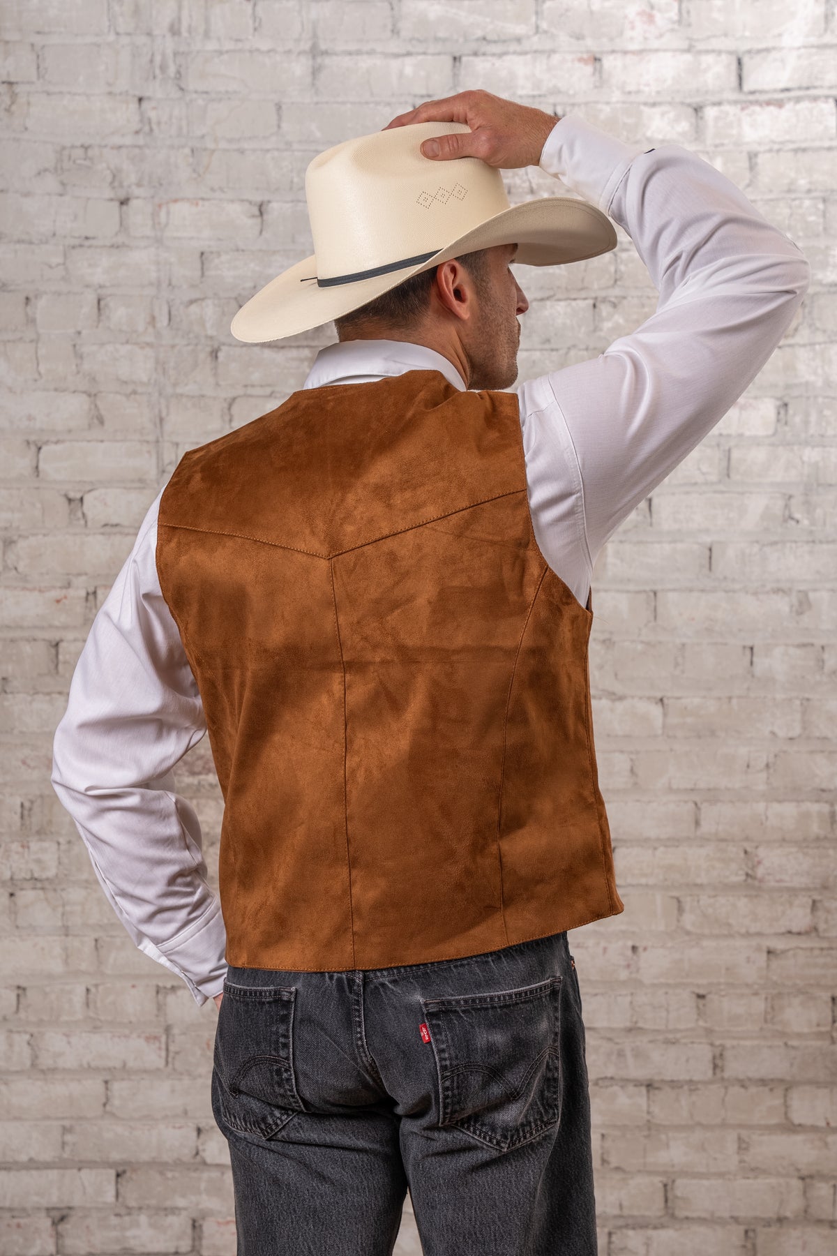 Men's Tan Suede Cloth Leather Western Vest