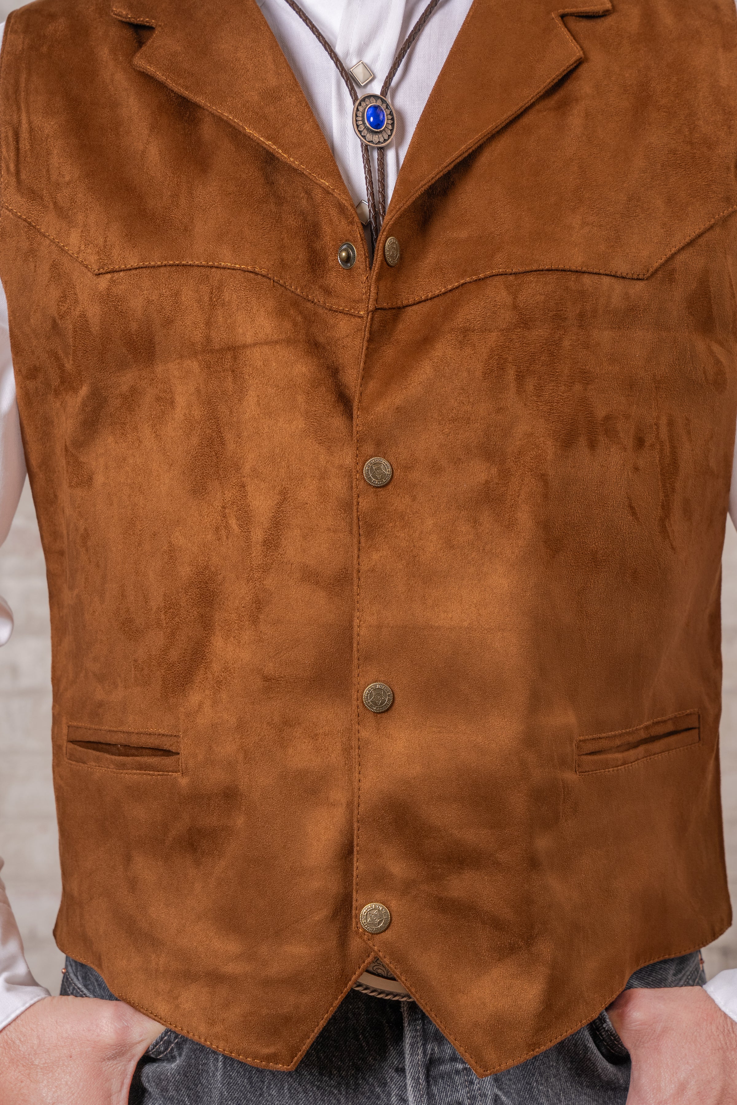 Men's Tan Suede Cloth Leather Western Vest