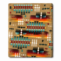 Native Pattern Fleece Western Blanket in Camel & Red