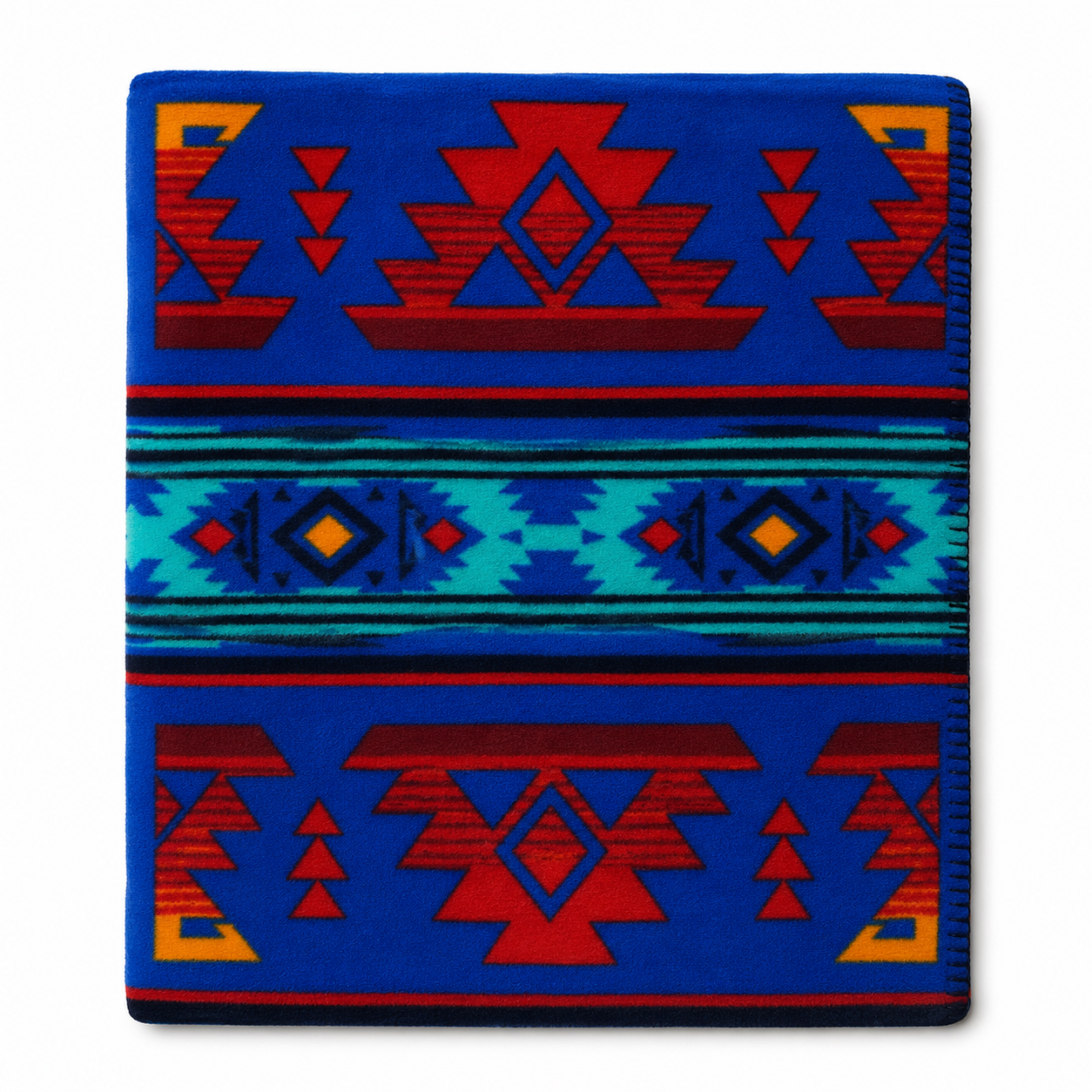Native Pattern Fleece Western Blanket in Blue & Red