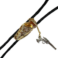 Gold Six-Shooter Pistol with Holster Western Bolo Tie - Rockmount