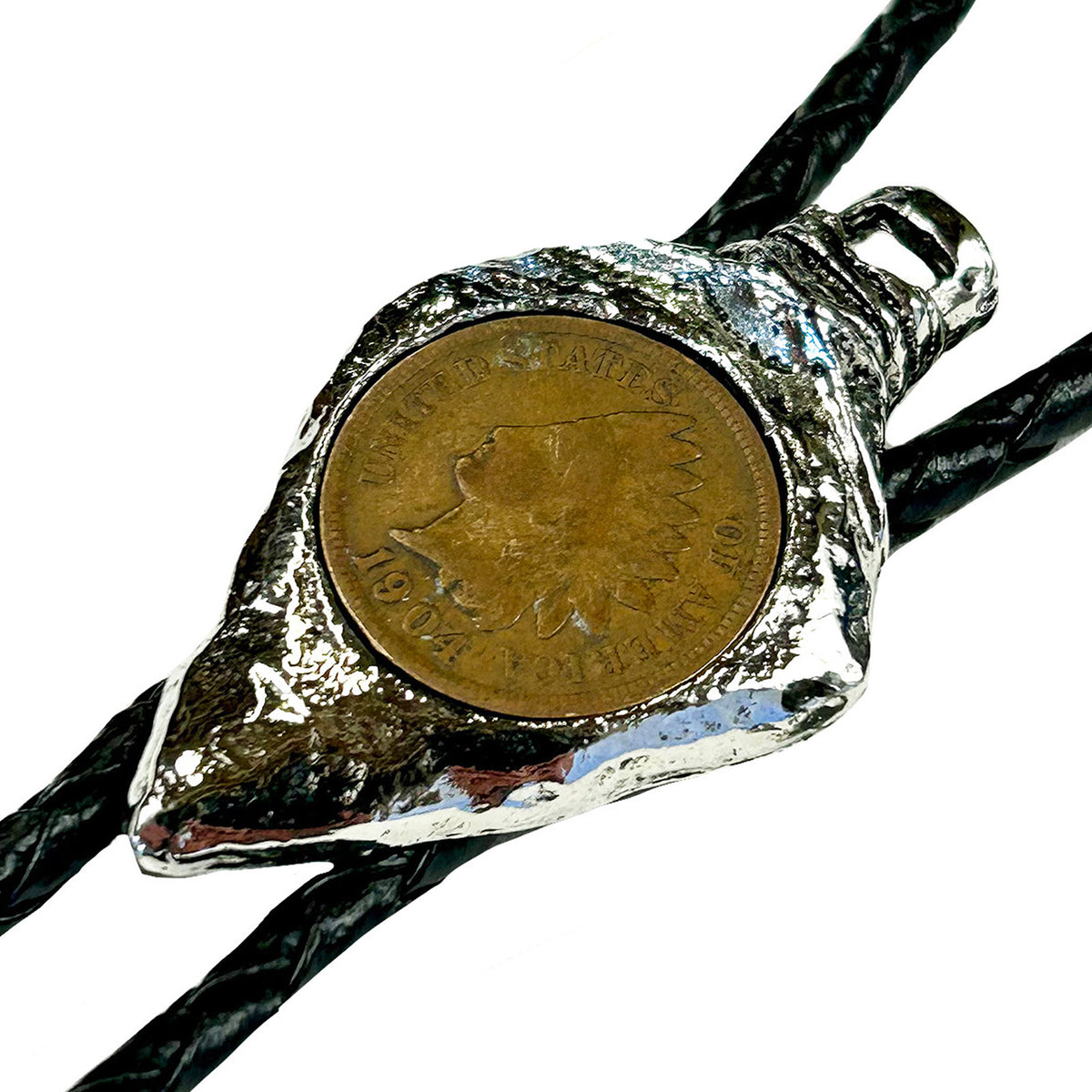 Silver Arrowhead Genuine Buffalo Nickel Western Bolo Tie - Rockmount