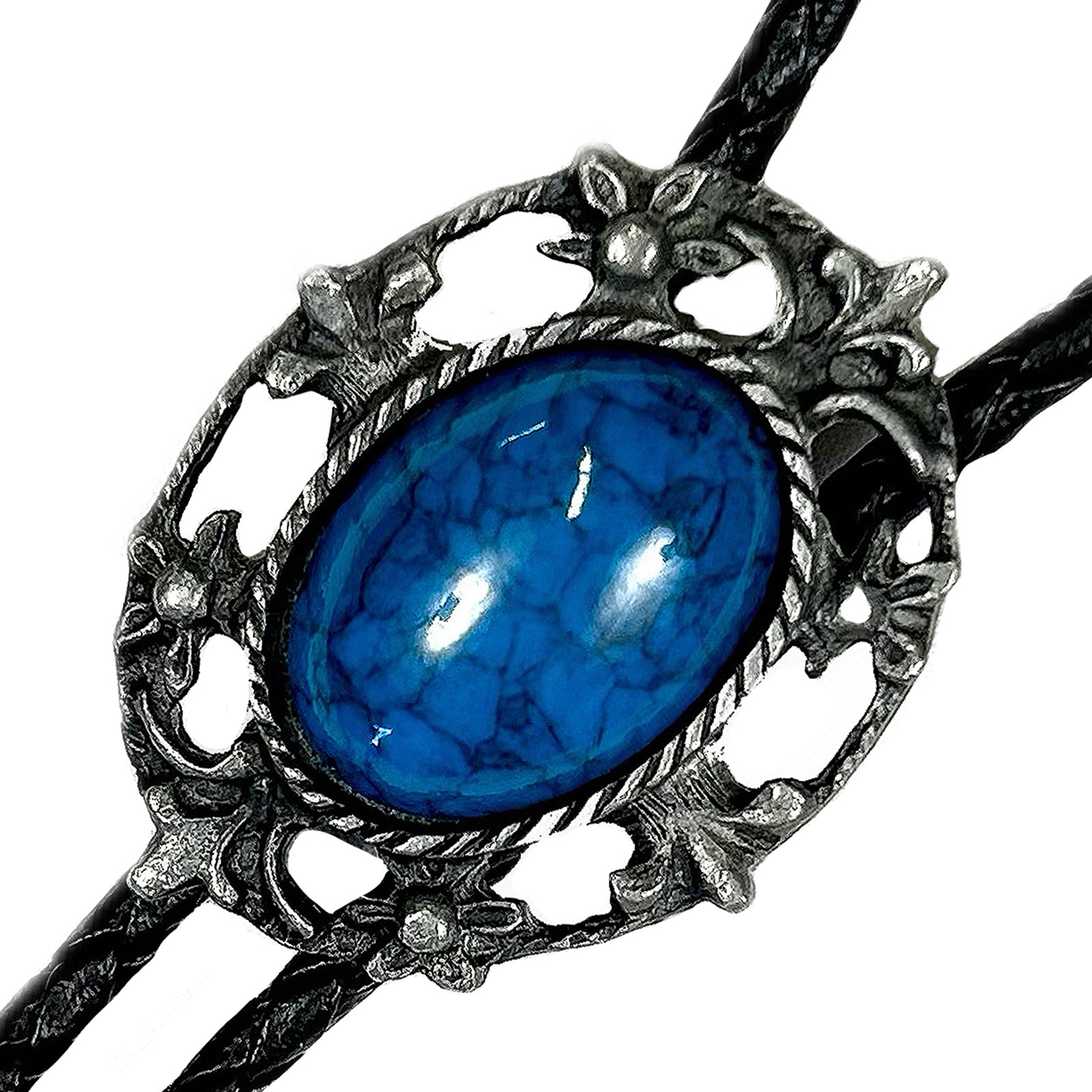 Pewter Filigree with Turquoise Stone Western Bolo Tie - Rockmount