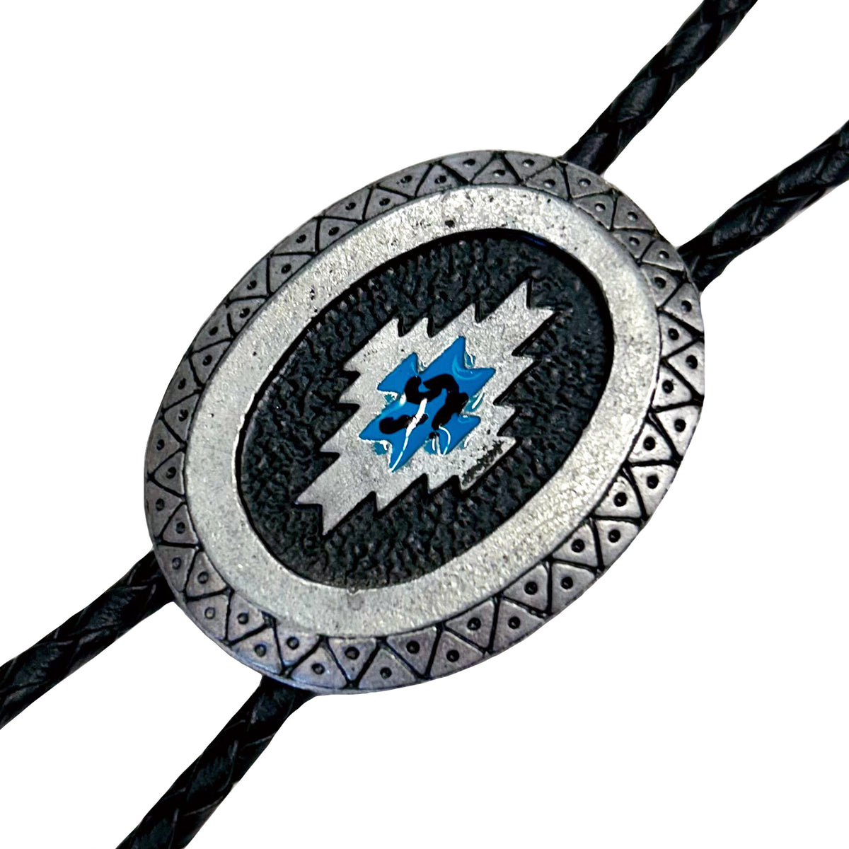 Silver Southwest Pattern with Turquoise Enamel Western Bolo Tie - Rockmount