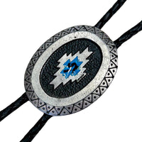 Silver Southwest Pattern with Turquoise Enamel Western Bolo Tie - Rockmount