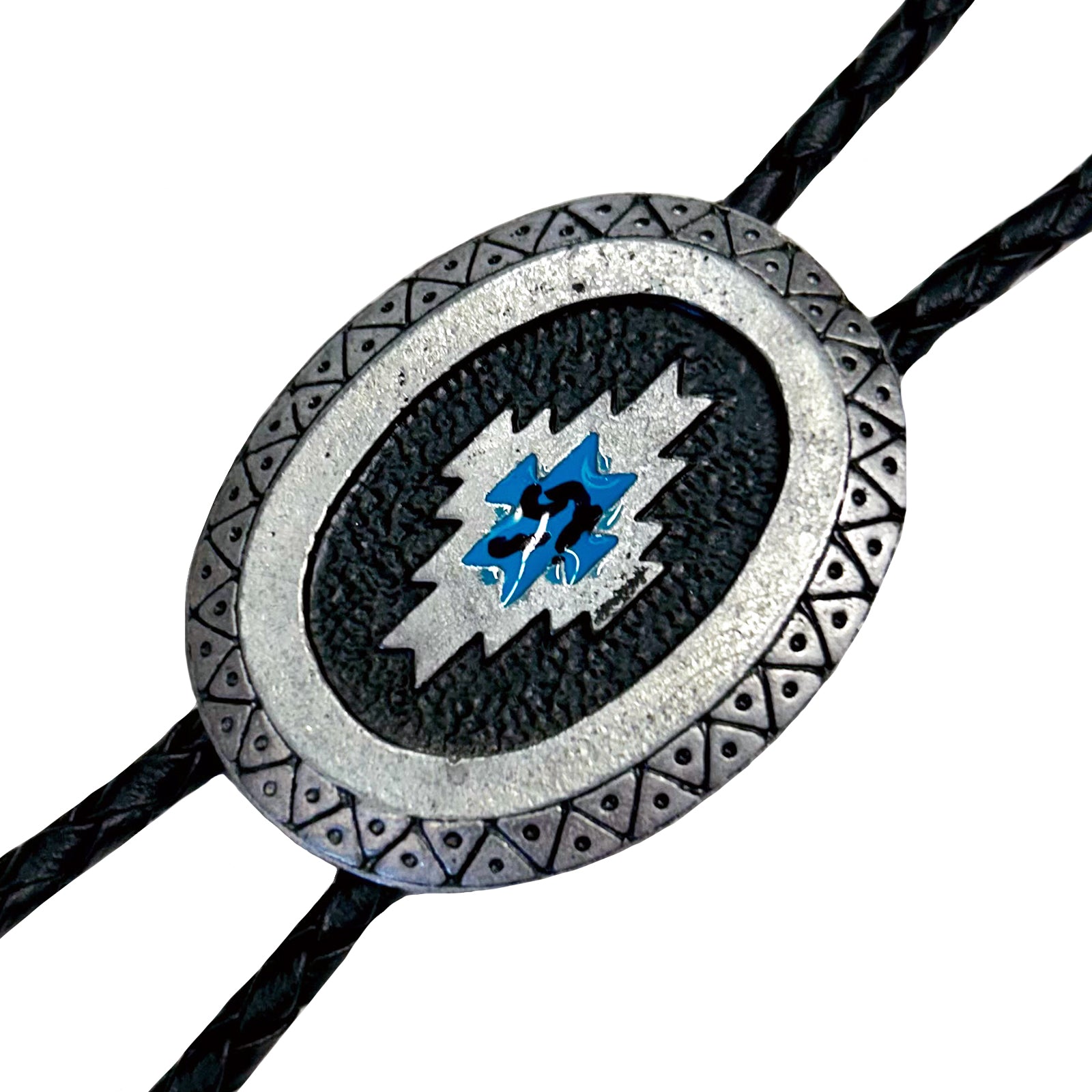 Silver Southwest Pattern with Turquoise Enamel Western Bolo Tie - Rockmount