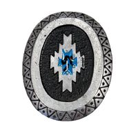 Silver Southwest Pattern with Turquoise Enamel Western Bolo Tie - Rockmount