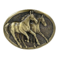 Running Horses Brass Western Belt Buckle