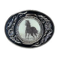 Mustang Silver & Black Western Belt Buckle - Rockmount