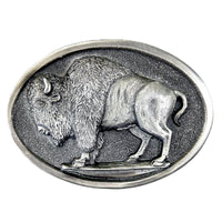 Buffalo Oval Pewter Western Belt Buckle - Rockmount