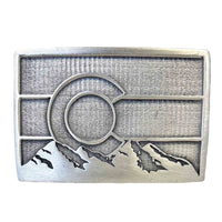 Pewter Colorado Flag Belt Buckle with Mountains