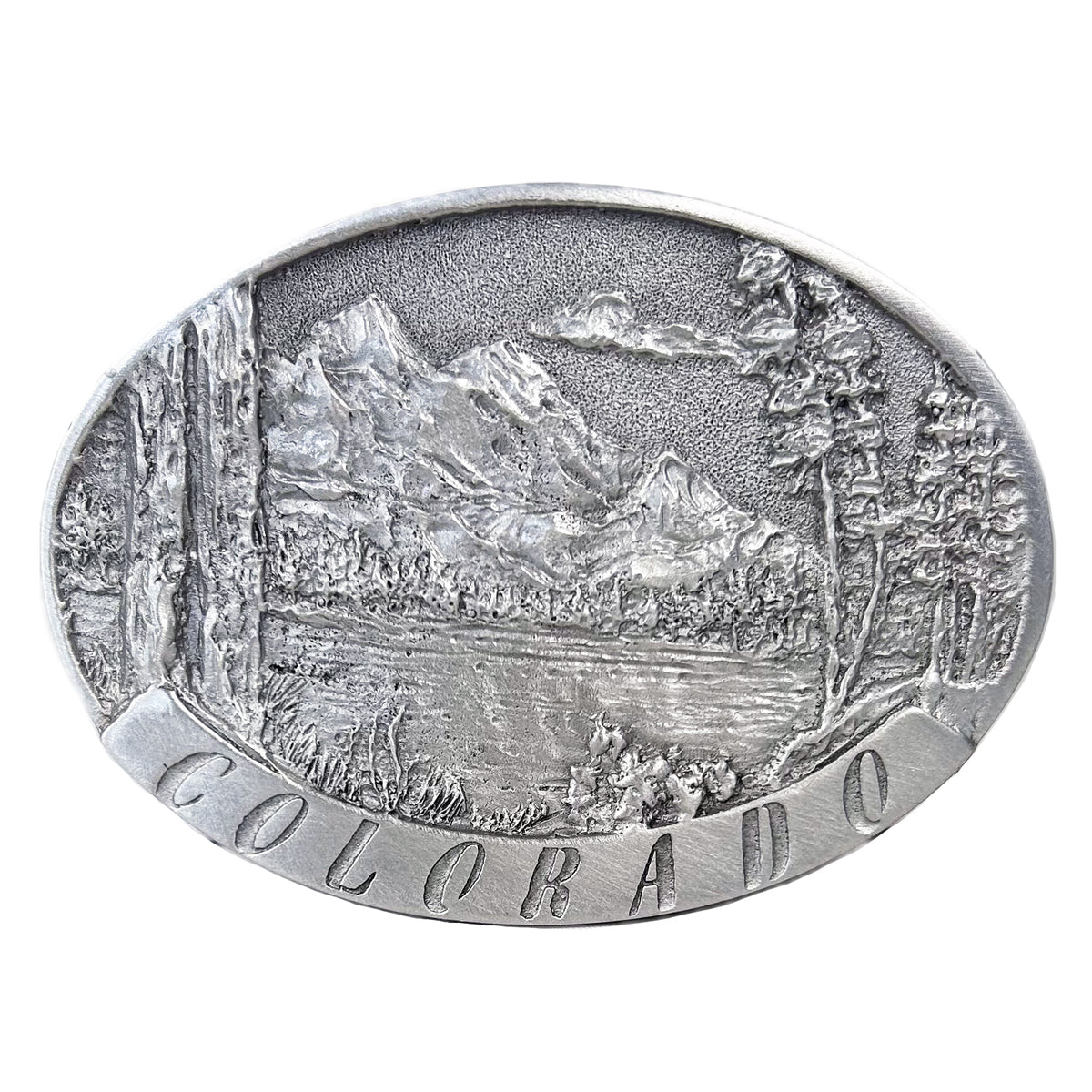 Pewter Western Belt Buckle with Colorado Mountains - Rockmount