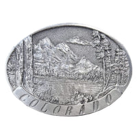 Pewter Western Belt Buckle with Colorado Mountains - Rockmount