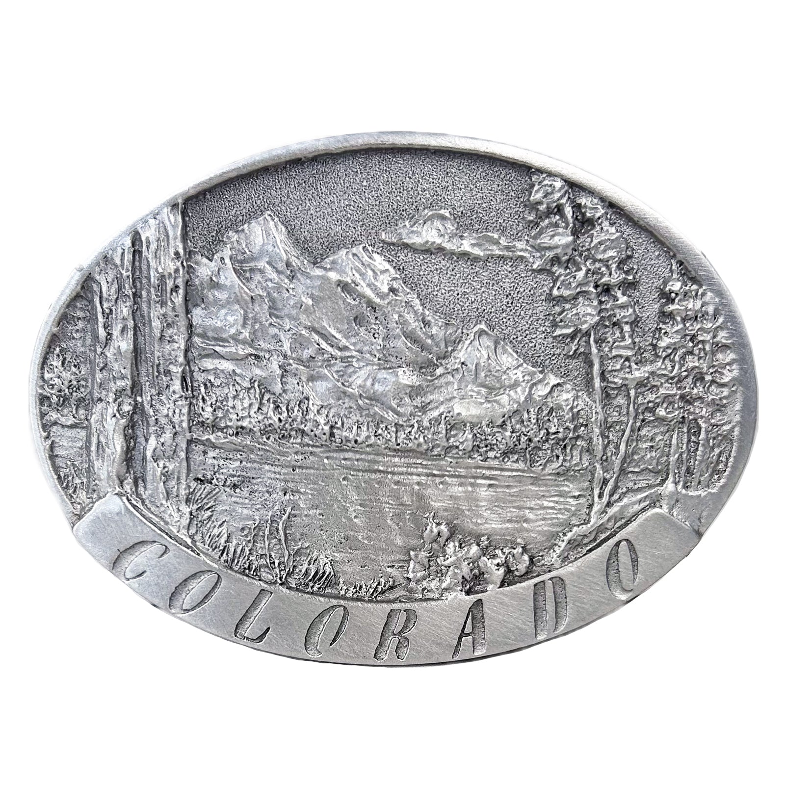 Pewter Western Belt Buckle with Colorado Mountains - Rockmount
