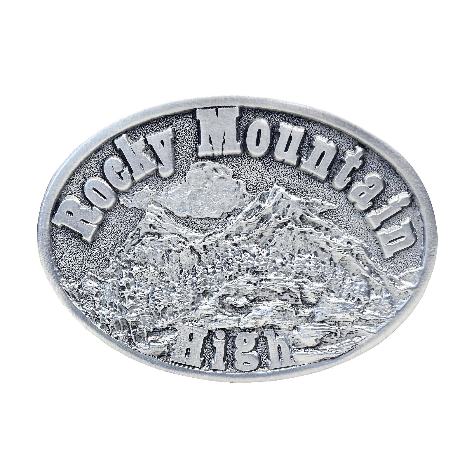 Pewter Rocky Mountain High Western Belt Buckle
